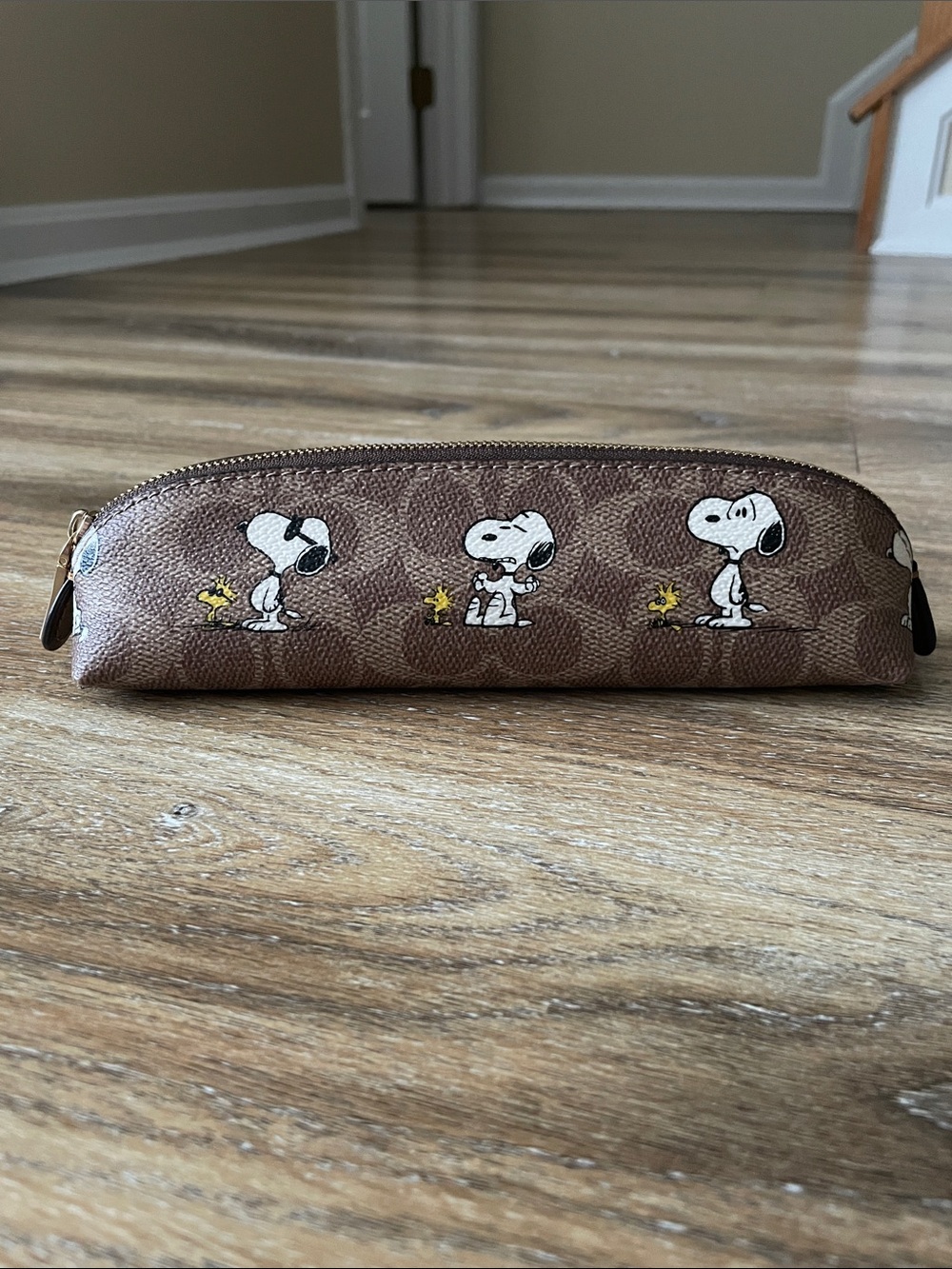 Coach x Peanuts Snoopy Signature Jacquard Canvas Pencil Case NWOT